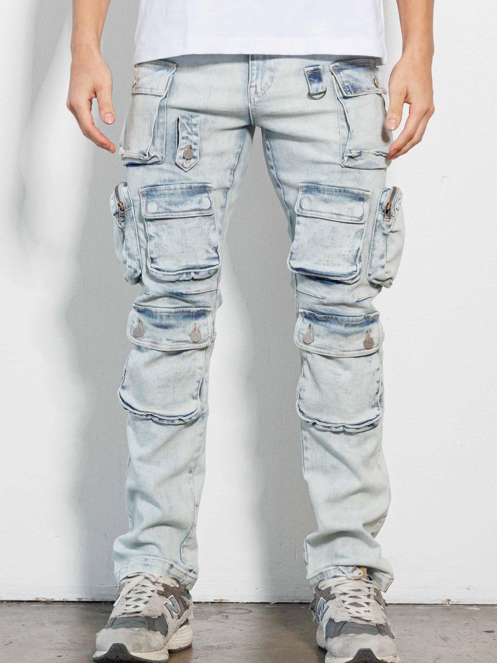 Light Blue Cargo Denim Jeans for Men